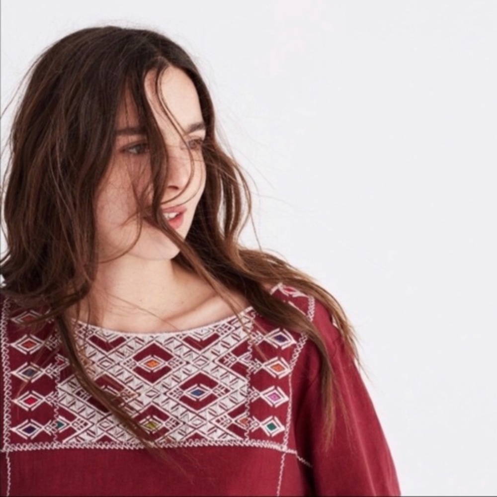 Madewell Embroidered Burgundy Linen Top - Picture 3 of 8